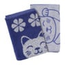 Theedoek lucky cat - blauw/wit - 50x70 cm