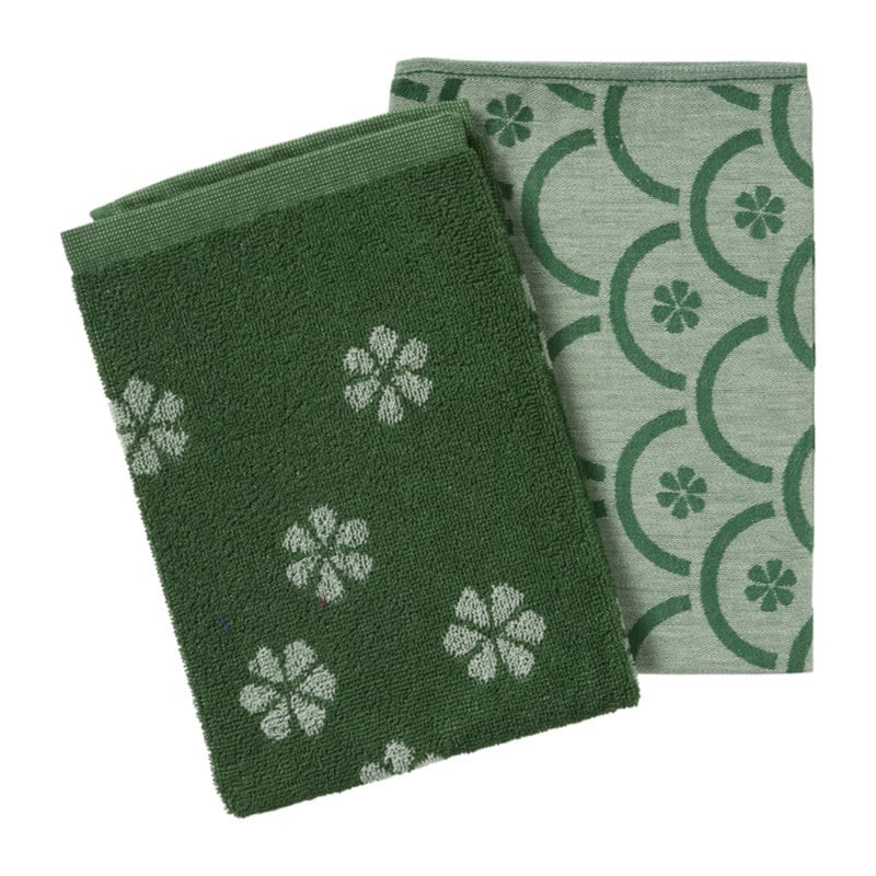 Keukendoek bloem - groen - 50x50 cm