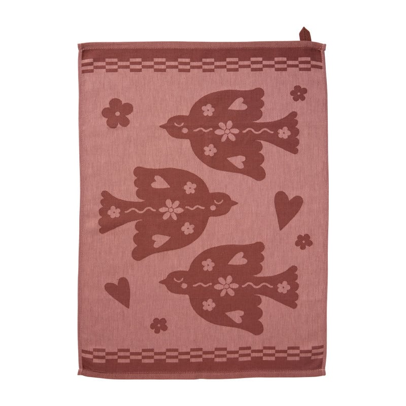 Theedoek vredesduif - roze/bordeaux rood - 50x70 cm