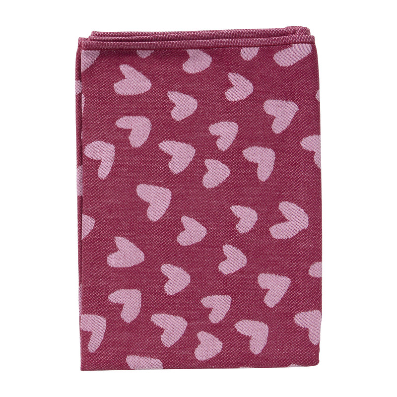 Theedoek hartjes - roze/paars - 50x70 cm 