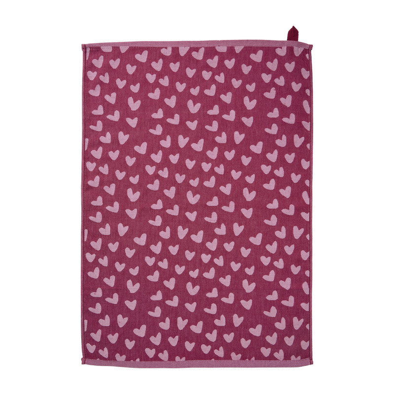 Theedoek hartjes - roze/paars - 50x70 cm 