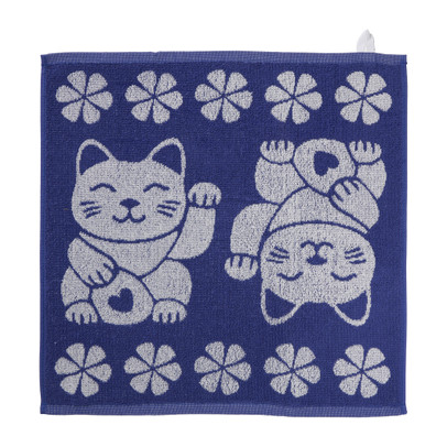 Keukendoek lucky cat - blauw/wit - 50x50 cm