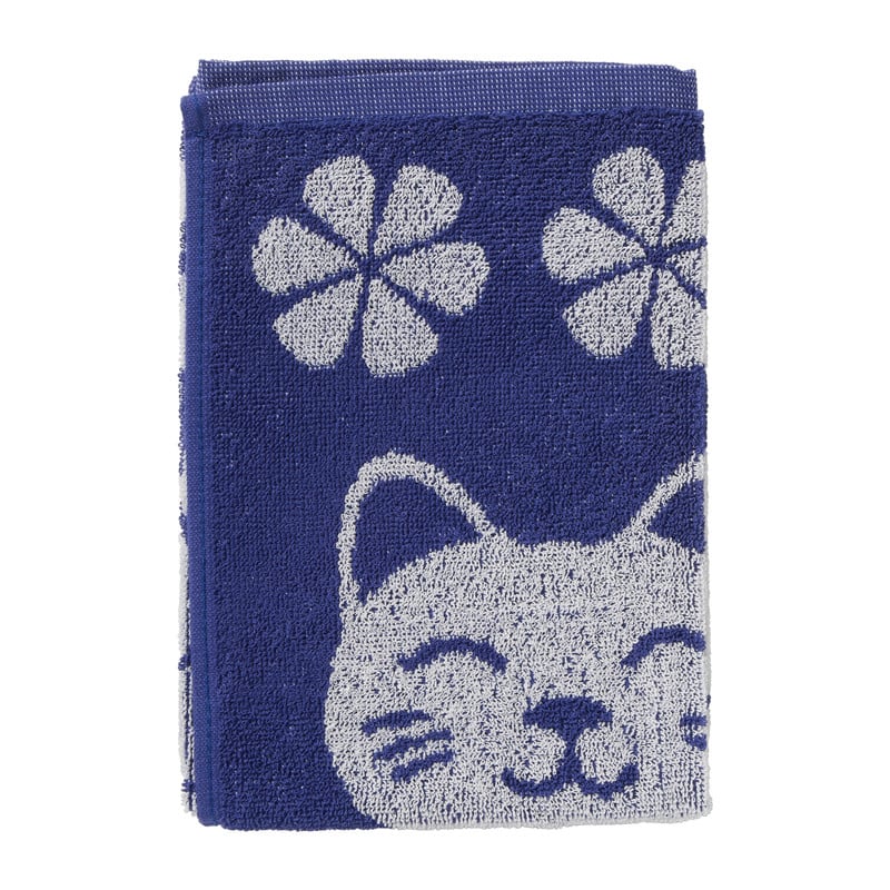 Keukendoek lucky cat - blauw/wit - 50x50 cm