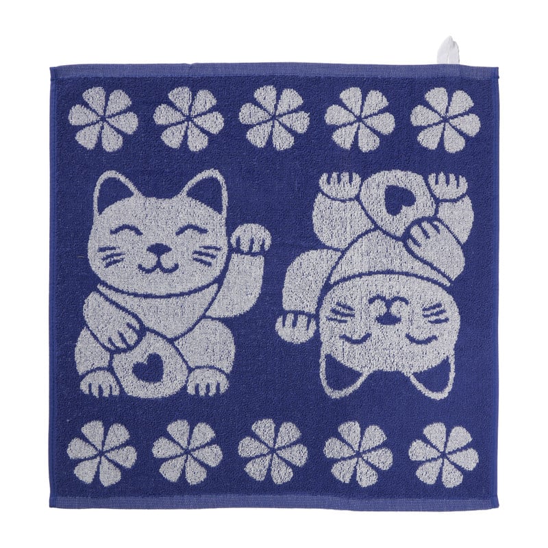 Keukendoek lucky cat - blauw/wit - 50x50 cm