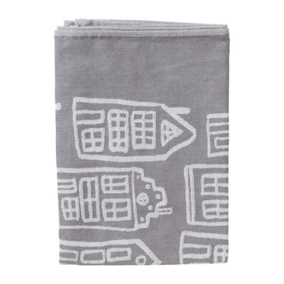 Theedoek antraciet huisjes - antraciet/wit - 50x70 cm