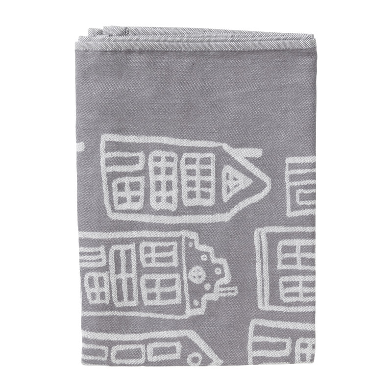 Theedoek antraciet huisjes - antraciet/wit - 50x70 cm