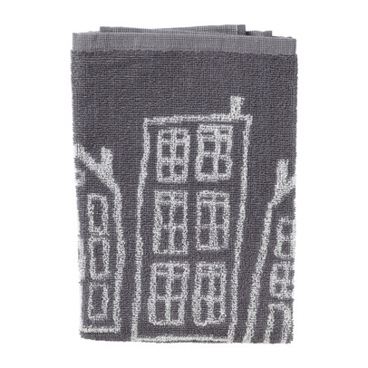 Handdoek antraciet huisjes - antraciet/wit - 50x50 cm