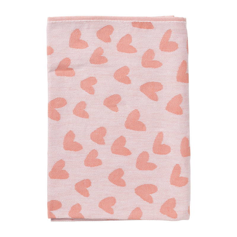 Theedoek hartjes - lila/koraal - 50x70 cm