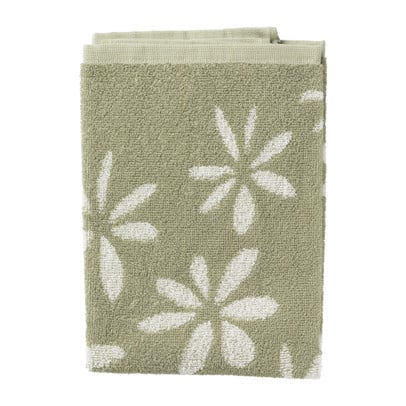 Handdoek bloemen - groen/wit - 50x50 cm