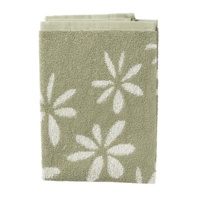 Handdoek bloemen - groen/wit - 50x50 cm