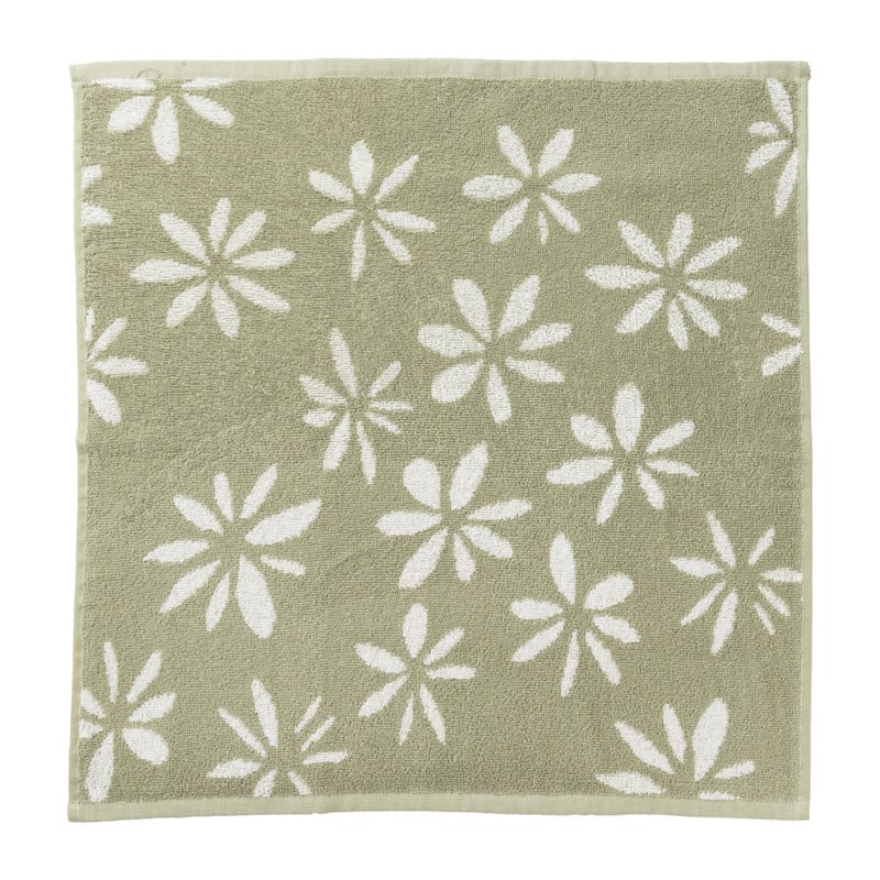 Handdoek bloemen - groen/wit - 50x50 cm