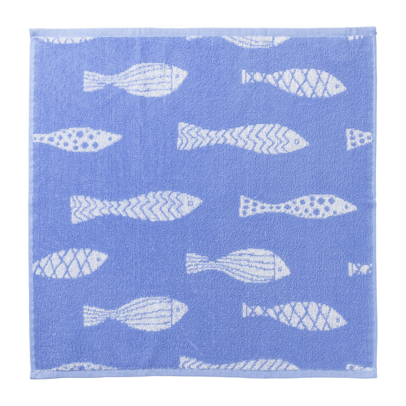 Handdoek vissen - blauw/wit - 50x50 cm
