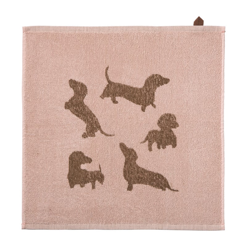Keukendoek teckels - roze/bruin - 50x50 cm