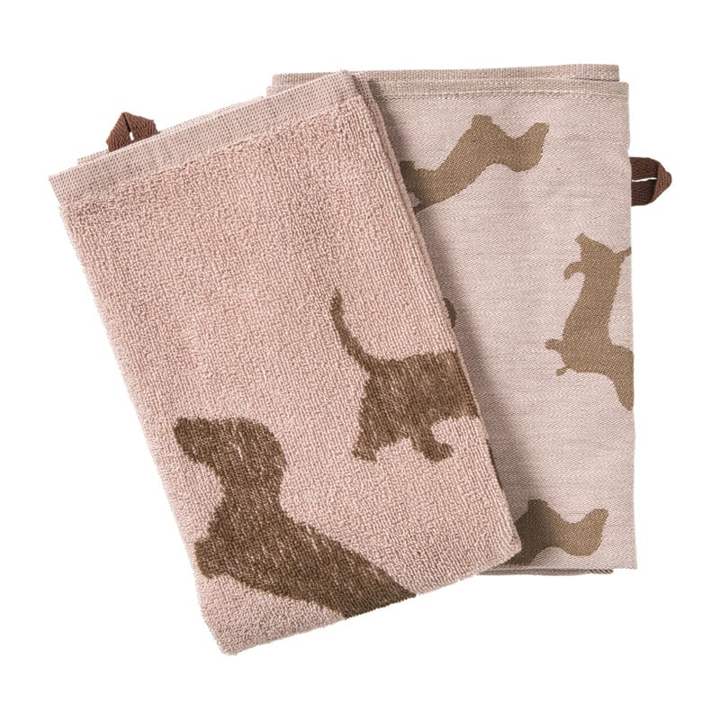 Keukendoek teckels - roze/bruin - 50x50 cm