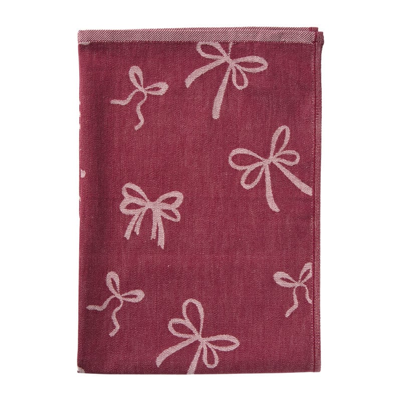 Theedoek strikjes - bordeauxrood/roze - 50x70 cm