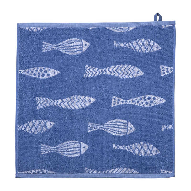 Keukendoek vissen - blauw/wit - 50x50 cm