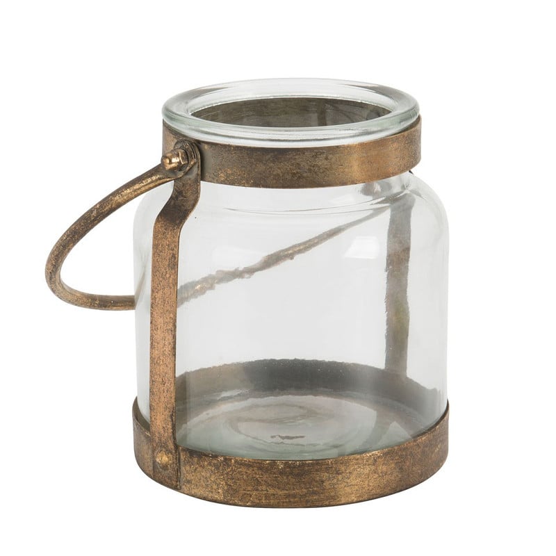 Lantaarn - glas/metaal - 16x18.5 cm