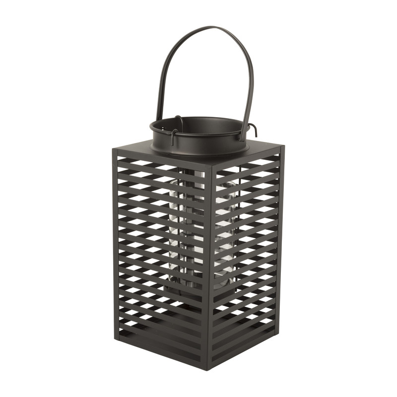 Lantaarn metaal vierkant - zwart - 16x16x30 cm