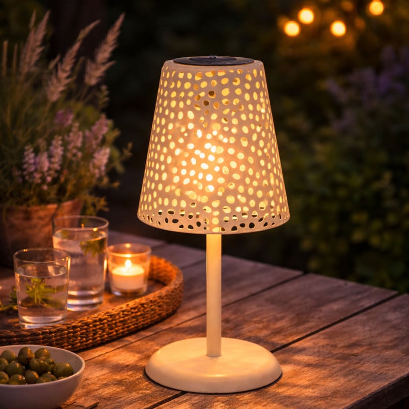 Solar tuinlamp op voet - beige - ø13x28 cm