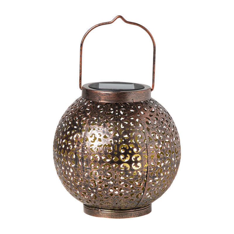 Solar lantaarn metaal - bruin - ø18x18.5 cm