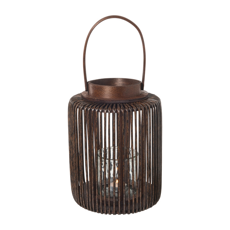 Lantaarn hout - donkerbruin - ø22x29 cm