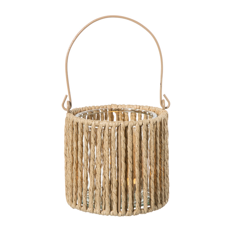 Lantaarn riet - bruin - ø12x11 cm