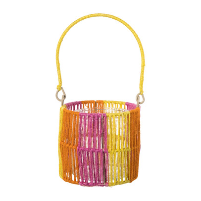 Lantaarn colourblock - roze/oranje/geel - ø12x11 cm
