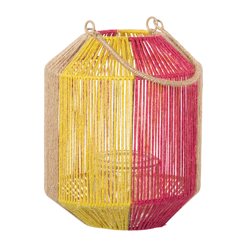 Lantaarn colourblock - roze/oranje - ø21x24 cm