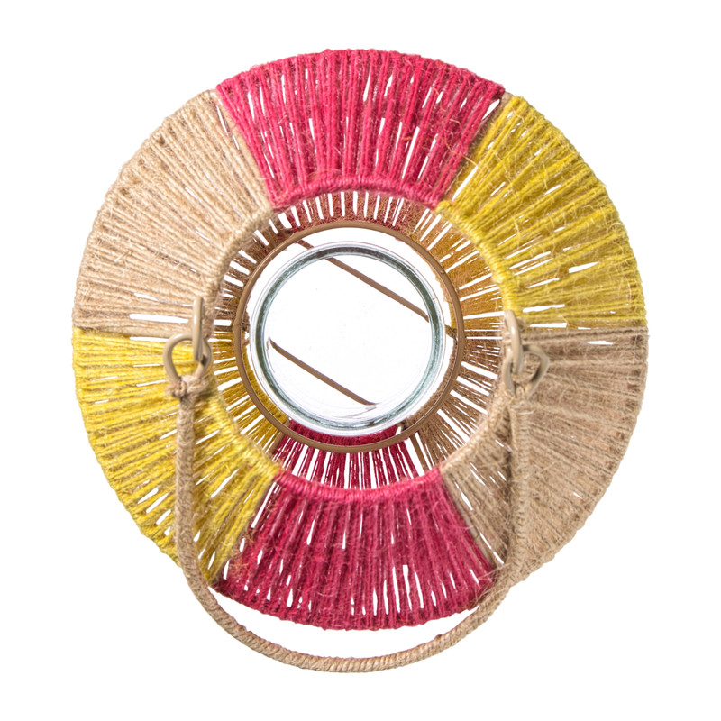 Lantaarn colourblock - roze/oranje - ø21x24 cm