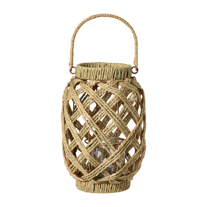 Lantaarn mitch - beige/groen - ø19x28 cm
