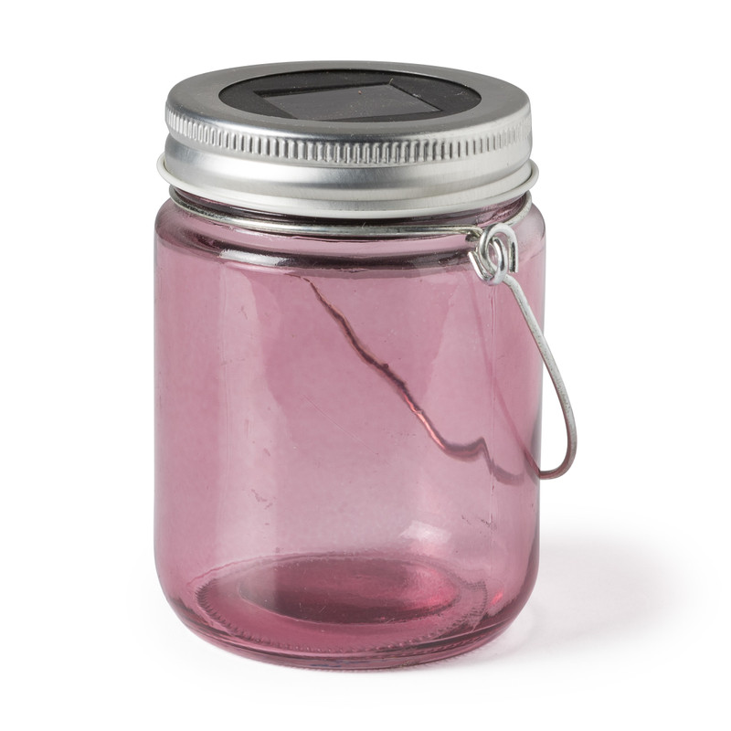 Solar lamp in glazen potje - roze - 7x9 cm