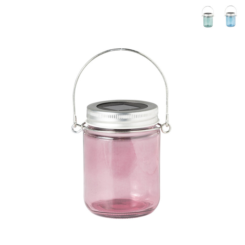 Solar lamp in glazen potje - diverse kleuren - 7x9 cm