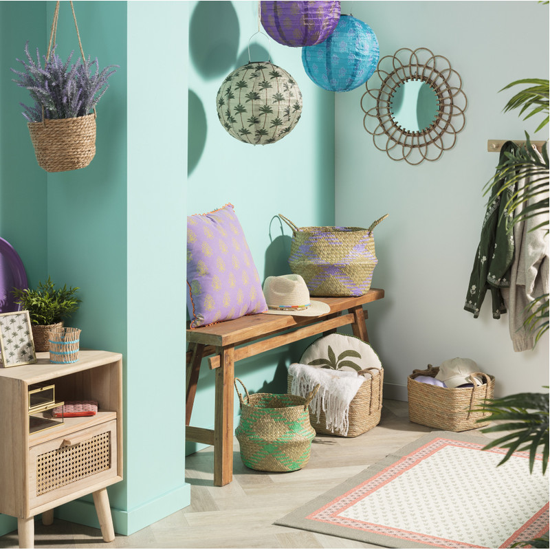 Solar lampion print palmboom - beige - ø30x28 cm