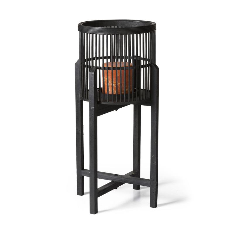 Bamboe lantaarn op voetjes - zwart - 36x73 cm 