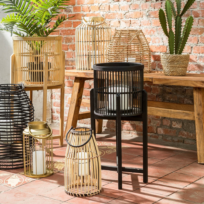 Bamboe lantaarn op voetjes - naturel - 36x73 cm 