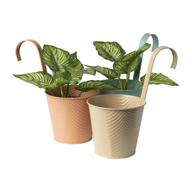 Bloempot met hengsel - beige - 25x20x14 cm