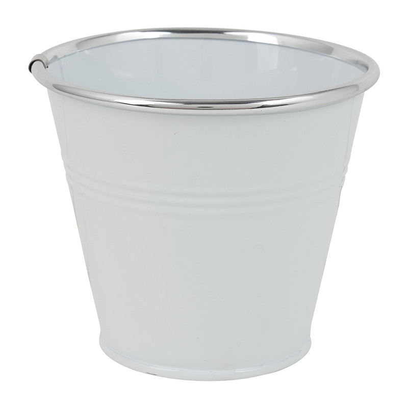 Bloempotje wit - zilveren rand - 11 cm