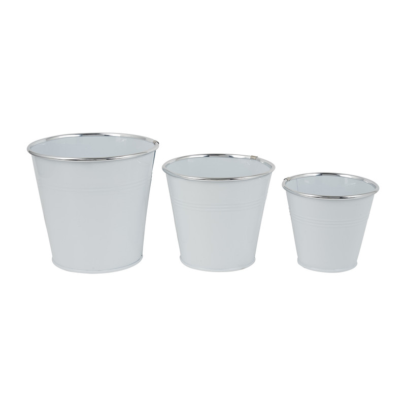 Bloempotje wit - zilveren rand - 11 cm