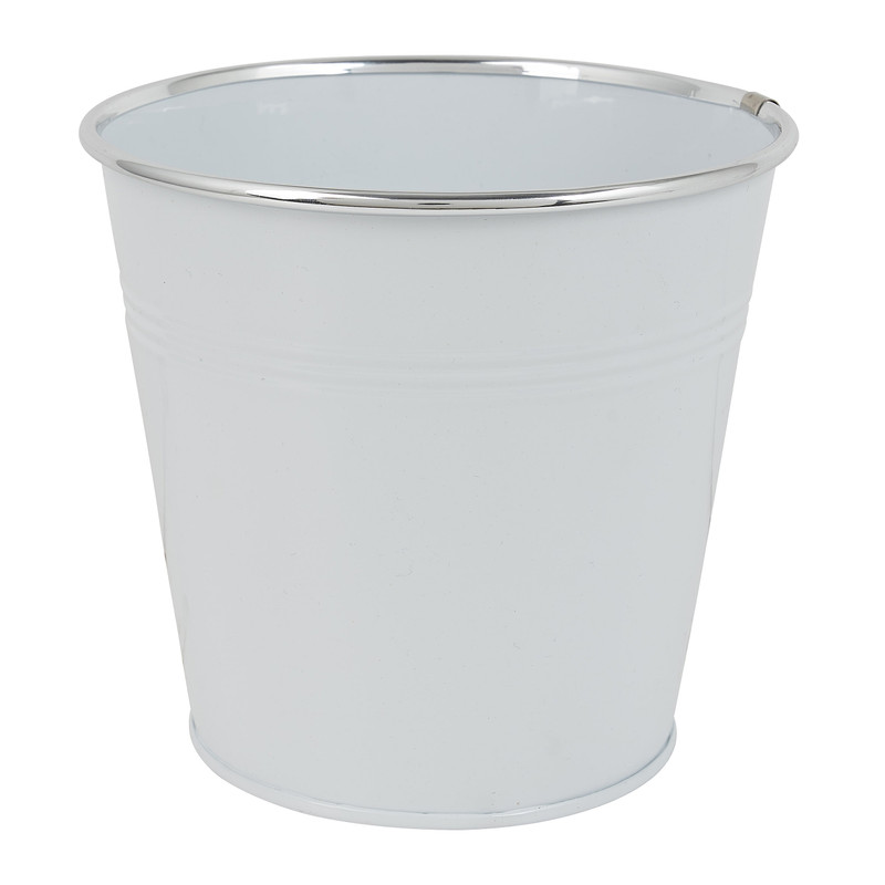 Bloempotje wit - zilveren rand - 16 cm