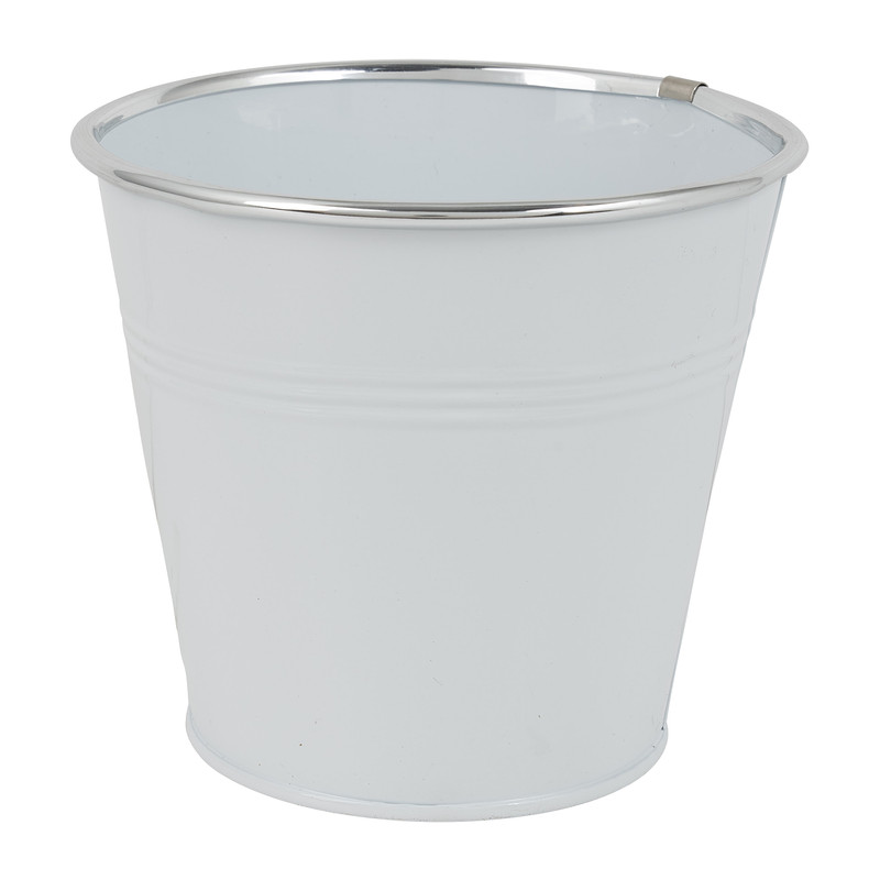 Bloempotje wit - zilveren rand - 13 cm