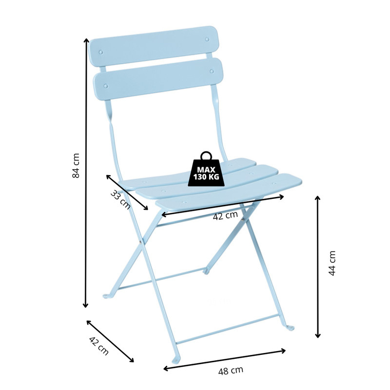 Inklapbare bistrostoel Kos - blauw - 84x48x42 cm