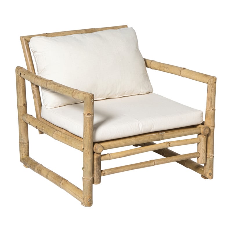 Bamboe tuinfauteuil Hanoi - bruin/wit - 70x75x75 cm