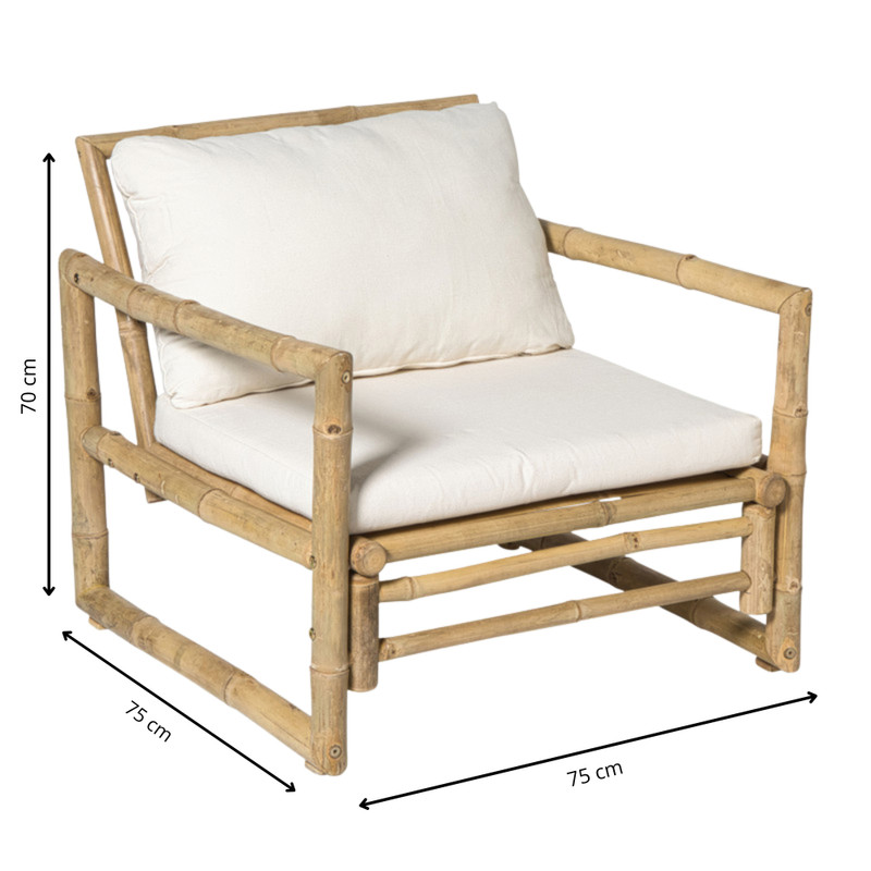 Bamboe tuinfauteuil Hanoi - bruin/wit - 70x75x75 cm