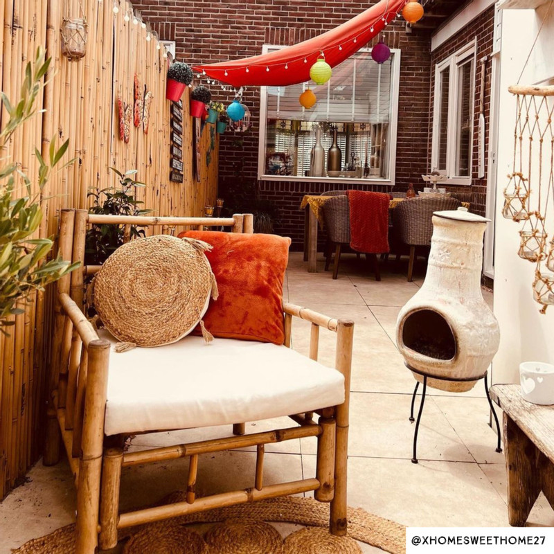 Fauteuil met kussen - bamboe - naturel/wit - 80x70x70 cm 