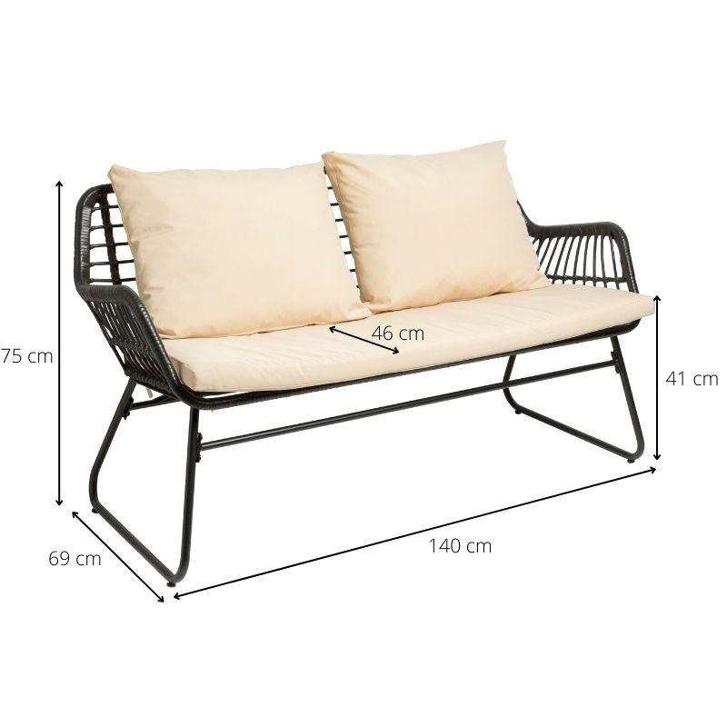 Tuinbank Mallorca - zwart - 69x140x75 cm