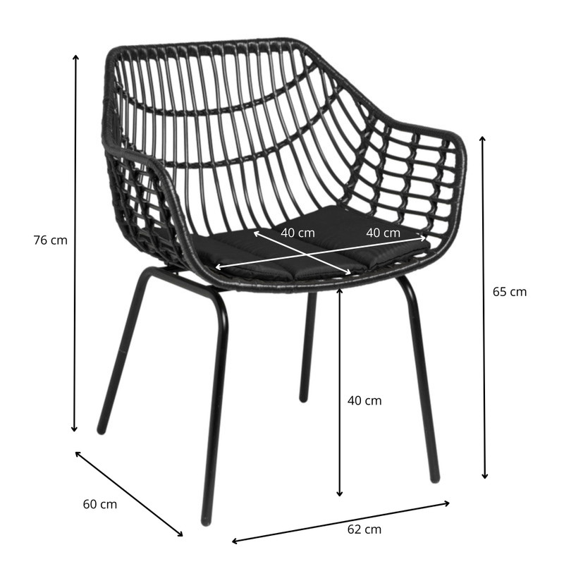Tuinstoel Lorraine - zwart - 76x62x60 cm
