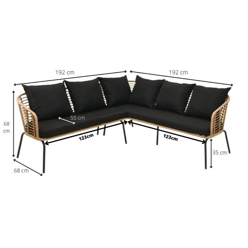 Tuinbank Donna - zwart/naturel - 5 persoons