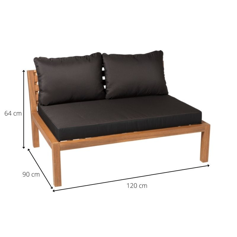 Loungebank acacia - bruin/zwart - 120x90x64 cm 