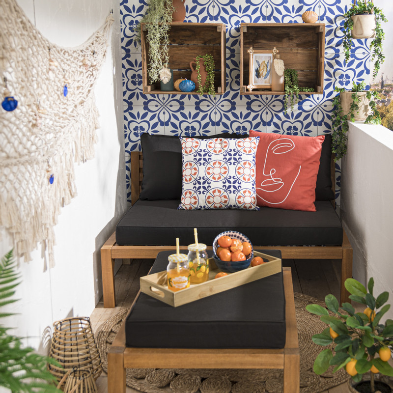 Loungebank acacia - bruin/zwart - 120x90x64 cm 