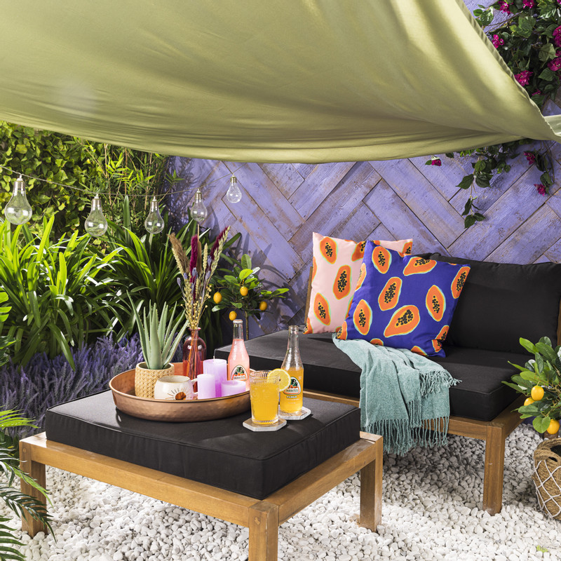 Loungebank acacia - bruin/zwart - 120x90x64 cm 